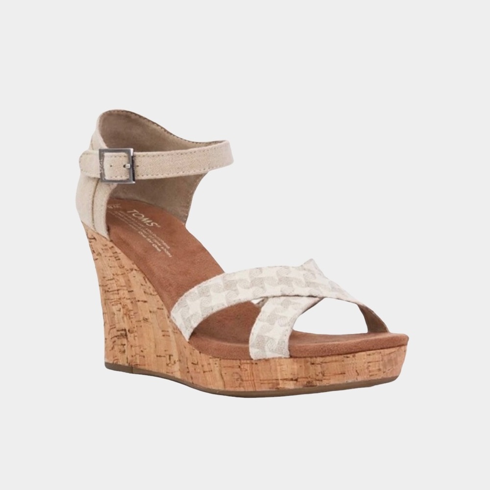 Toms Women's Strappy Cork Wedge Platform Dress Sandals Heels Size 9.5 NWOT